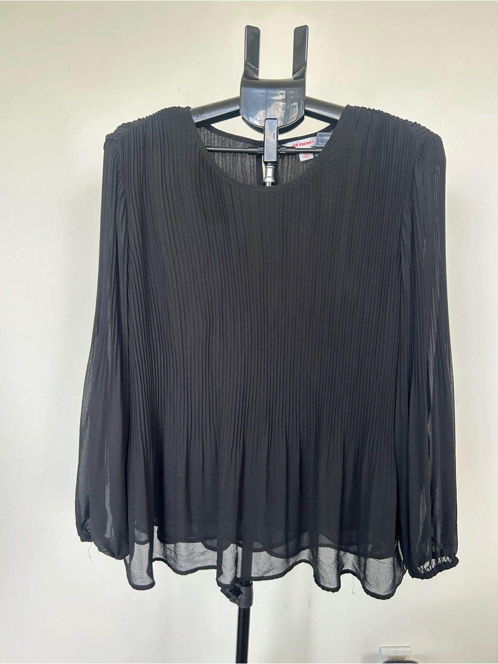 Joe Fresh Black Pleated Long-Sleeve Blouse